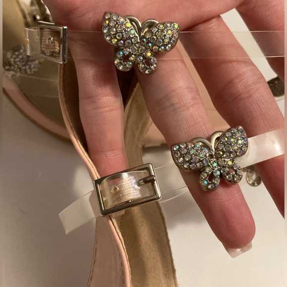 Lemonade Rhinestone Butterfly Stiletto Tall High Heel Clear Strap Square Toe 8.5 - Picture 9 of 16
